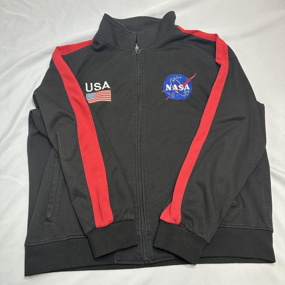 Hudson Outerwear Jacket Mens 3XL Black NASA USA Flag Track Fleece Red Space